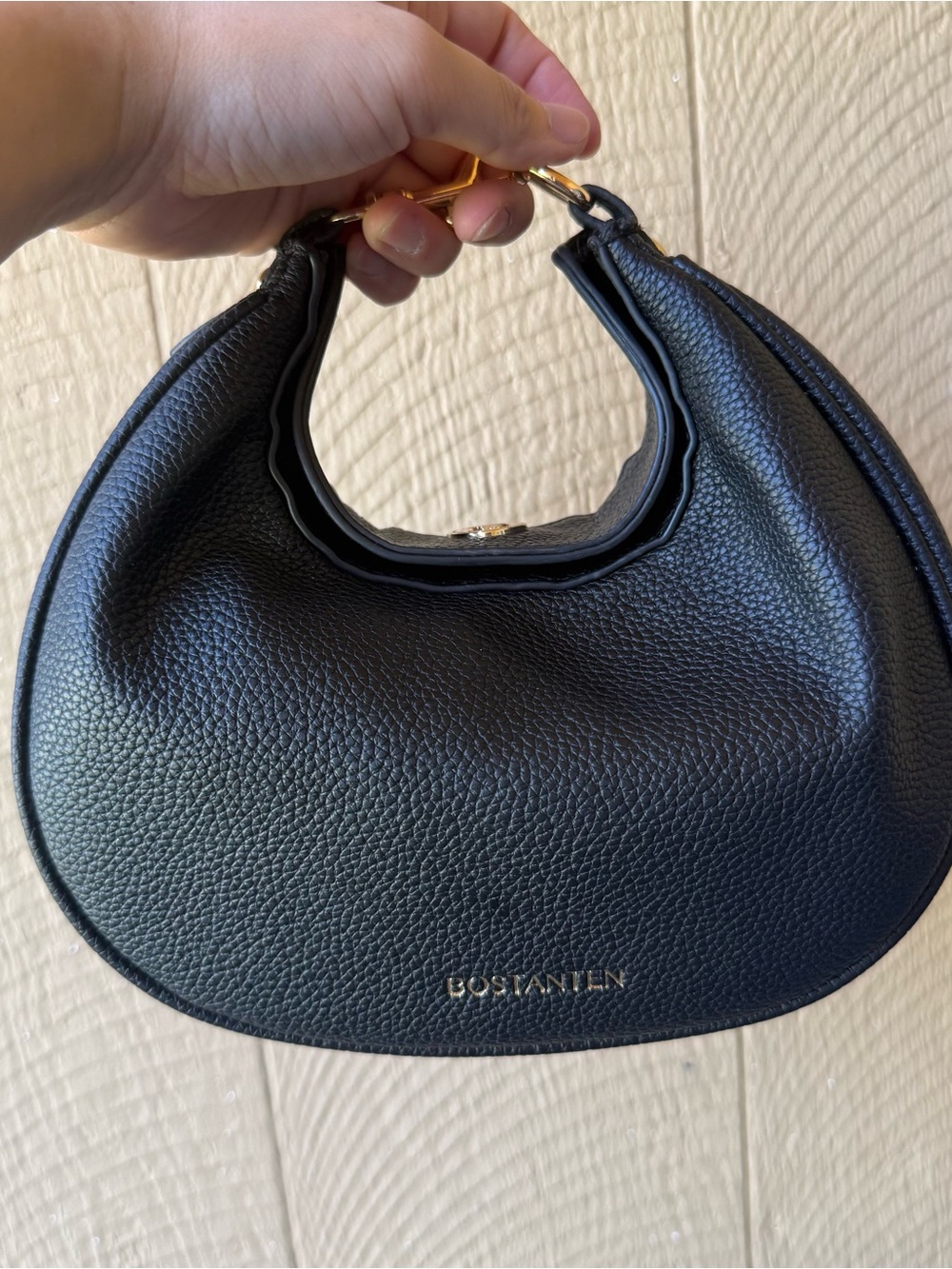 Bostanten Black Pebbled Leather Crescent Hobo Shoulder Crossbody Bag